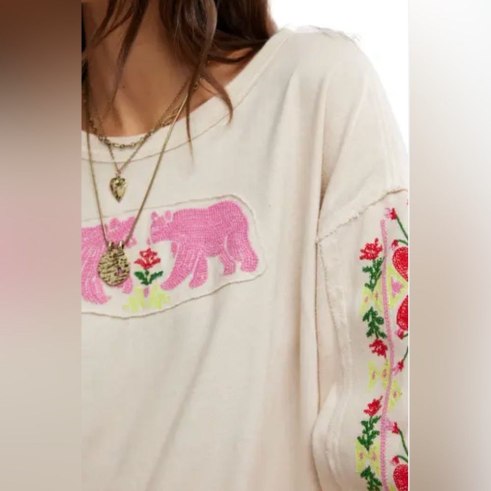 Free People All My Heart Embroidered Tee Size We The Free - Picture 2 of 14